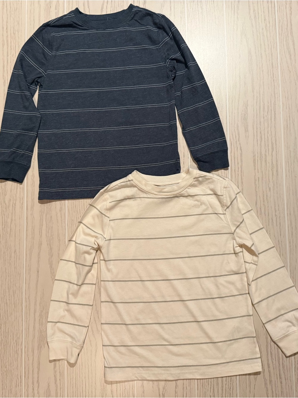 Carter’s Boys Size Small Blue Cream Striped Long Sleeve Shirts 2-Pack Casual